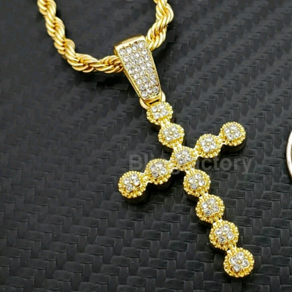 Hip Hop Iced out Bubble style Cross Pendant & 4mm - Picture 3 of 4